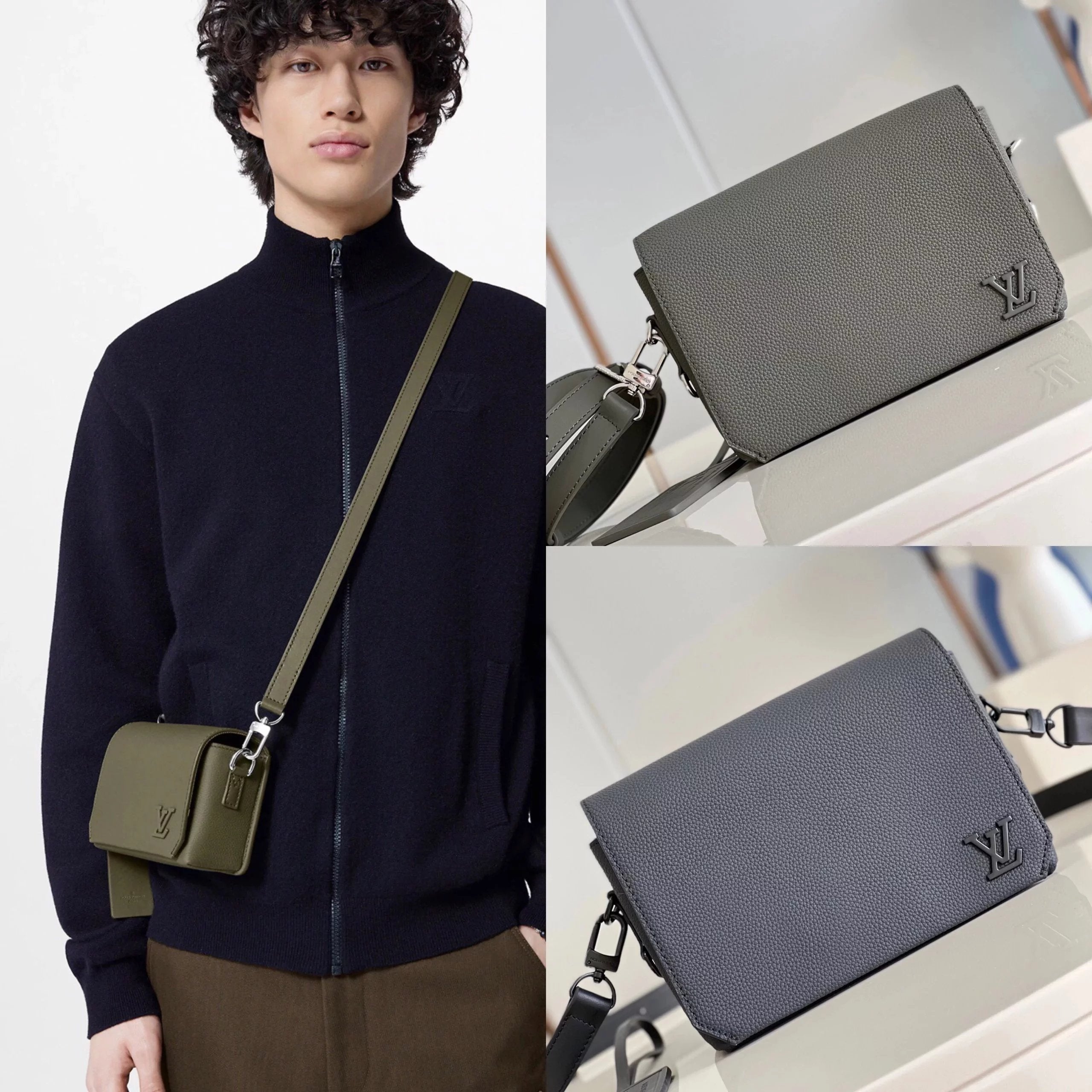 Louis Vuitton LV Men's Bag Top version 【Kowloon Leather Original Version】2023New Messenger Men's Bag Flap Mini Handbag Black Cowhide Flap Shoulder Messenger Bag mini Men's Bag M82085M82086