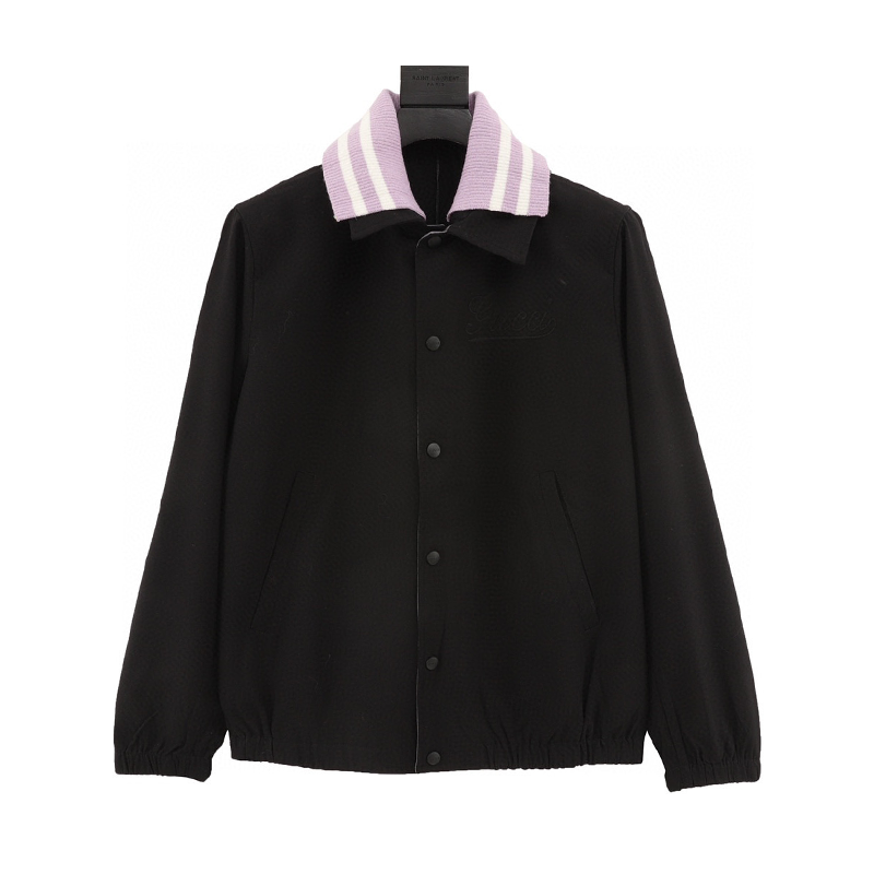 Gucci Jackets Striped Collar Detachable Collar Jacket for Men and Women