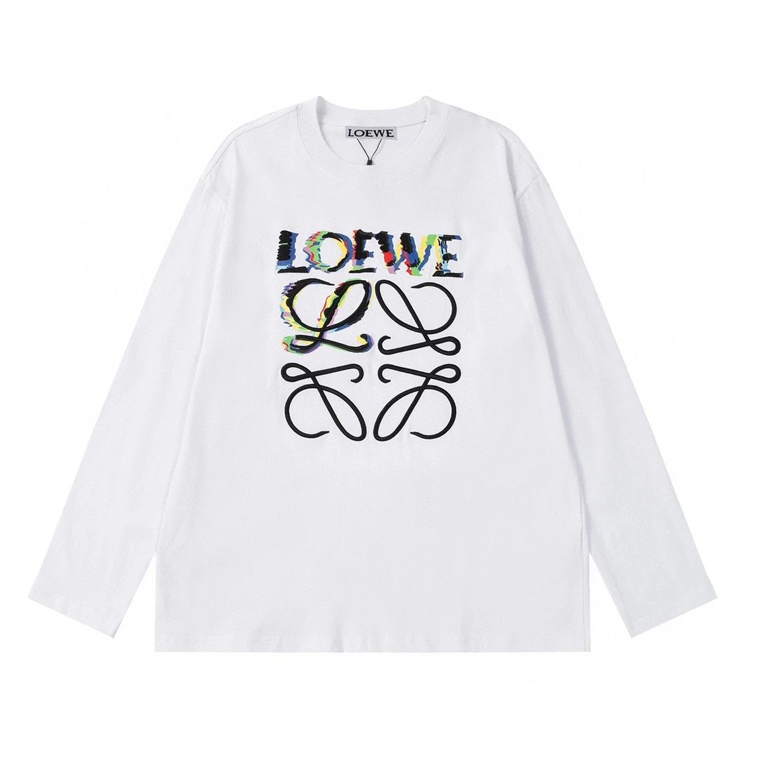 LOEWE Hoodie Gradient Embroidery logo Round Neck Sweatshirt Long Sleeve Base Shirt Jacket Top Fashion Unisex Sports Casual Loose Fit Versatile Autumn Winter New Arrival