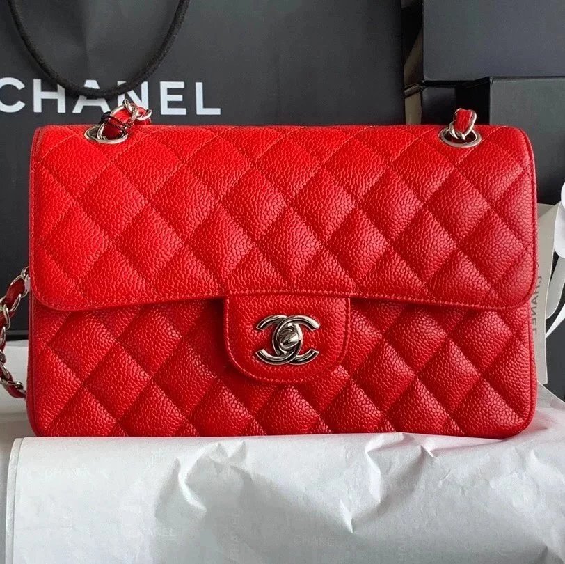 Chanel Women's Bag Top version 【Genuine Goods Leather】CF Original Caviar Ball Grain Cowhide Particles Full Classic CF Small Size23cm Black Gold Black Silver CF Flap Bag Pairs Clog Original Sheepskin Mouth Cover Chain Bag1117CF23cm