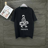 PRADA T-shirt Digital Direct Print on Chest logo round Neck Short Sleeve25ss New Pure Cotton Unisex Style T T-shirt OS Loose Fit Base Shirt Top Half Sleeve T-Shirt