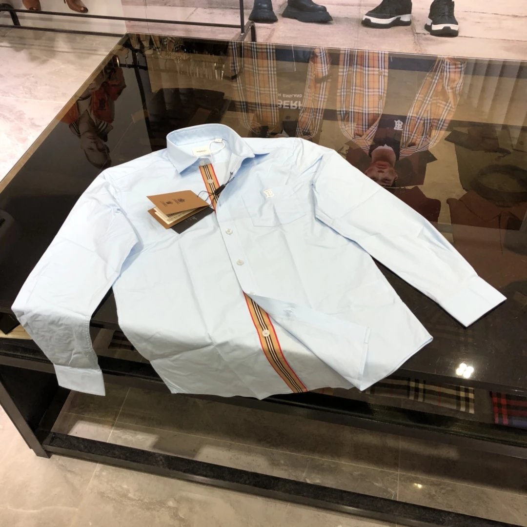 Burberry Shirt Long Sleeve Shirt25ss New Solid Color Vintage Plaid Striped Cotton Patchwork Striped Unisex Jacket Shirt Casual Business Versatile