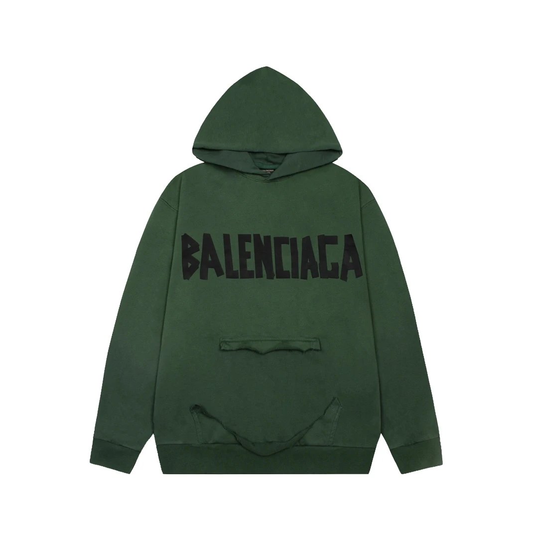 Balenciaga Hoodie Masking Yellow Tape logoG Hooded Sweatshirt Jacket for Men and Women, Sports Casual Style OS Loose fit versatile style