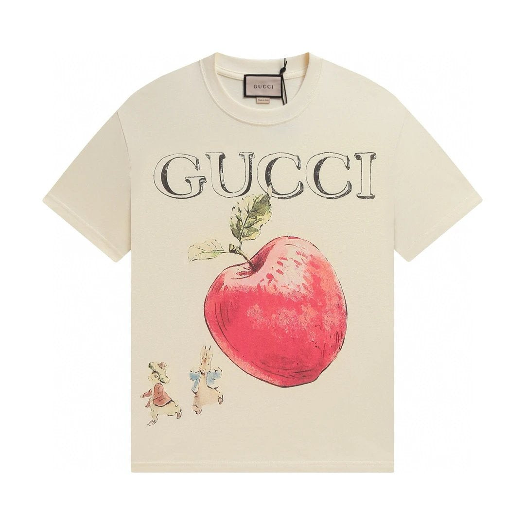 Gucci T-shirt Chest Rabbit Apple Print logo round Neck Short Sleeve25ss New pure cotton T Unisex T-Shirt OS Drop Shoulder Loose Fit Base Shirt Top T-Shirt Short Sleeve