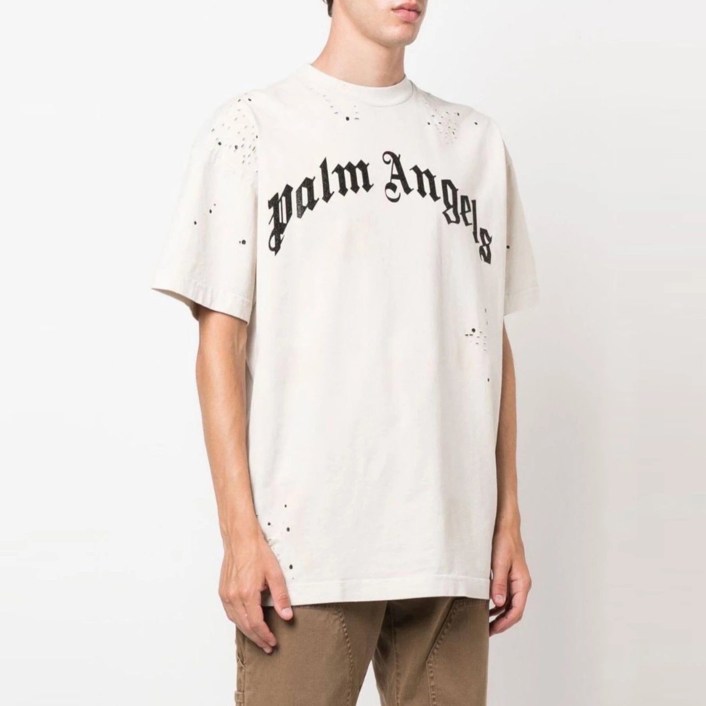 Palm Angels T-shirt Top Version Splash Ink Ripped Distressed Puff Print Loose Short Sleeve T T-shirt for Men and Women