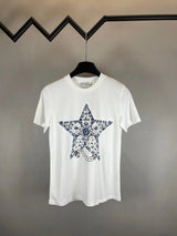 Dior T-shirt Star Pattern Embroidery on the Chest logo round Neck Short Sleeve25ss New pure cotton T Women's T-shirt OS Loose Fit Base Shirt Top Half Sleeve T-Shirt