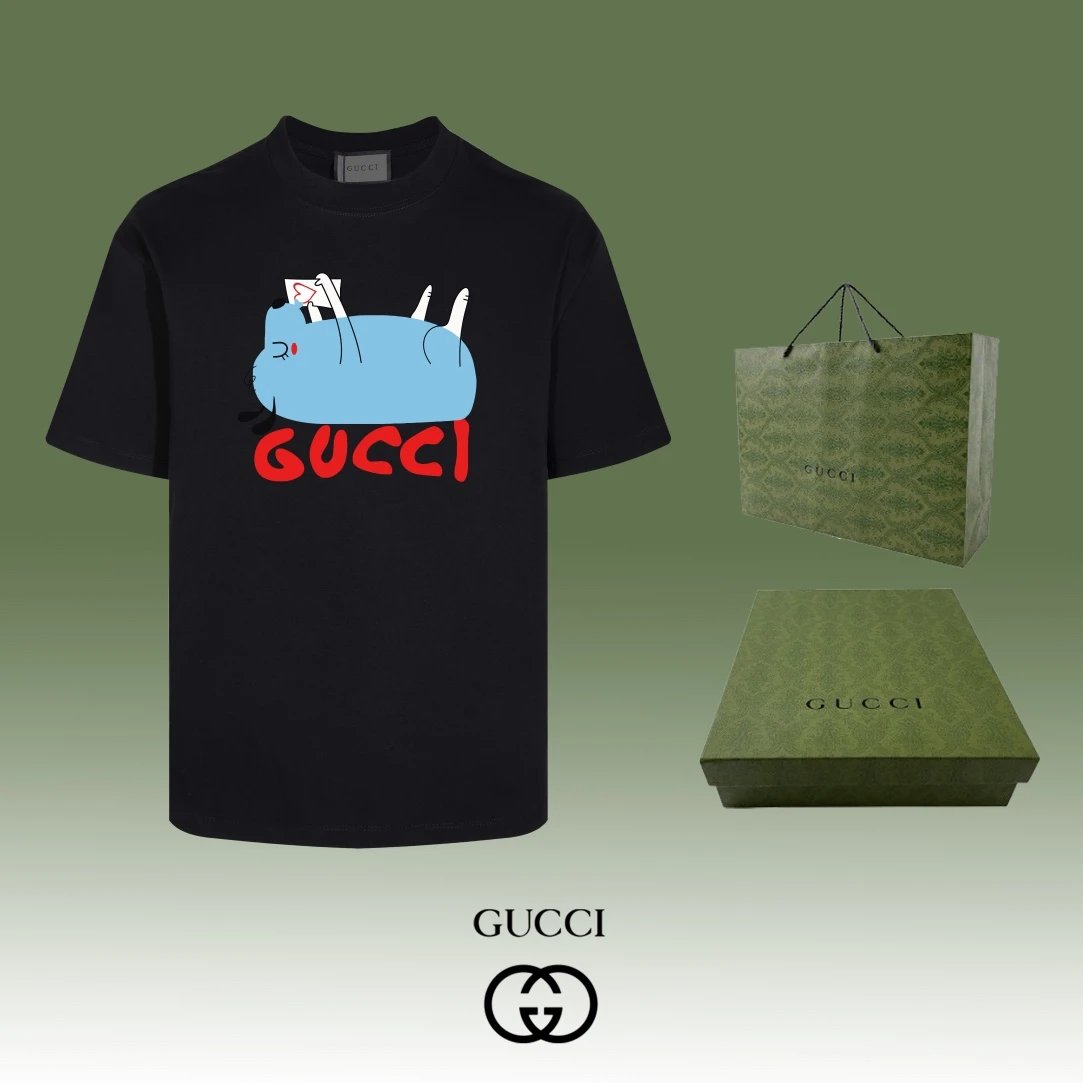 Gucci T-shirt Cartoon Pig Print on Chest logo round Neck Short Sleeve25ss New Pure Cotton Unisex Style T T-shirt OS Loose Fit Base Shirt Top Half Sleeve T-Shirt
