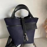 Hermes women's bag Top version H Home Food Basket cargo Bucket Bag nata Cream White Sesame Color Small Bucket picoton18cm Canvas Stitching swift Leather Counter New Hand Sewing