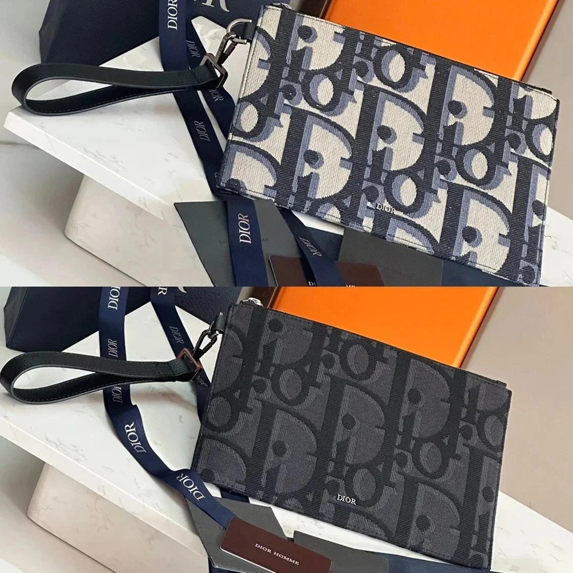 Dior Women's Bag Top version 【Original Version】New A5Clutch Men's Wrist Bag Mobile Phone Bag Storage Bag Coin Purse Envelope Package Women's Bag Handbag26cm