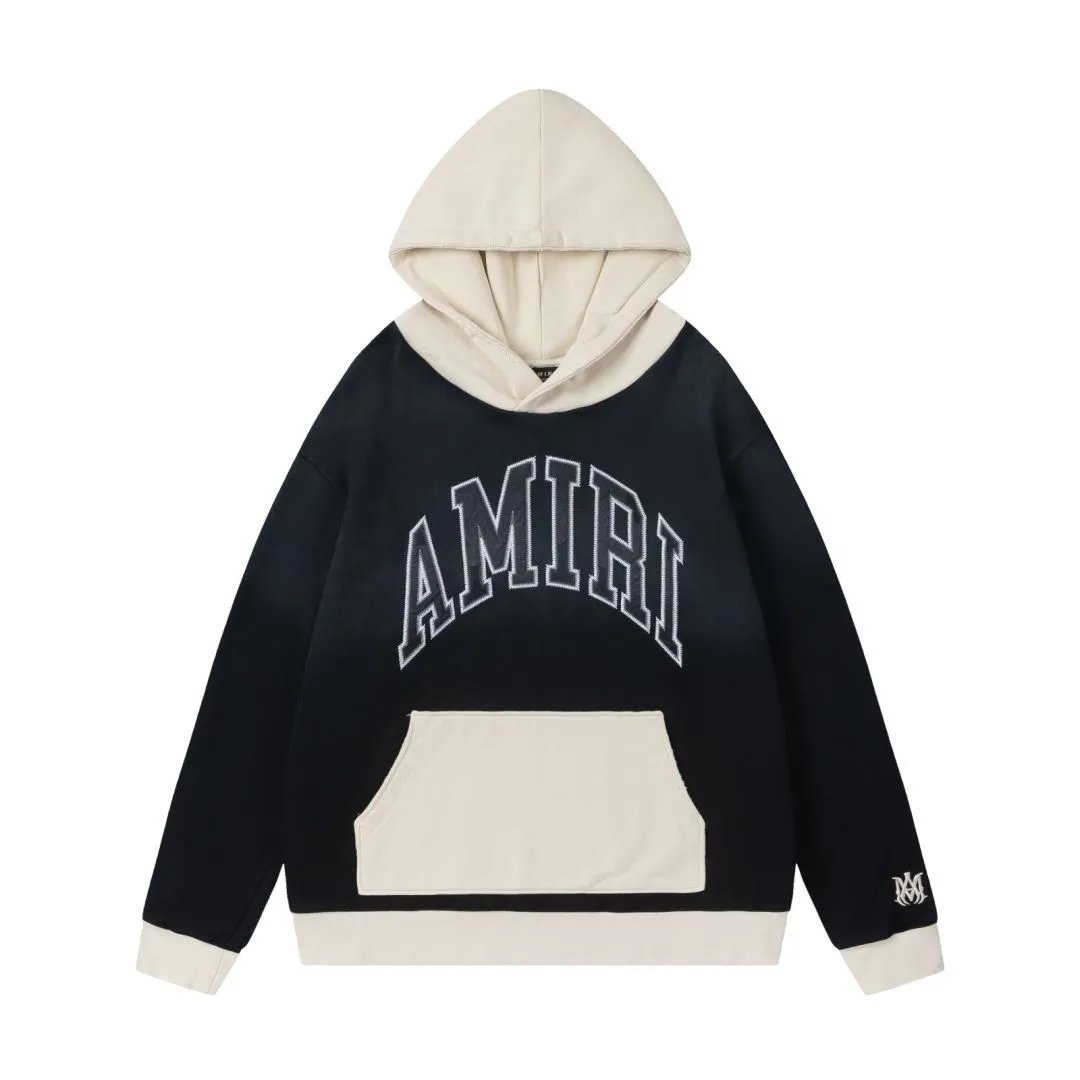 Amiri Hoodie 2024Autumn and Winter New Style Burnt Flower Embroidery Distressed Contrast Color Hooded Sweatshirt Same Style for Men and Women