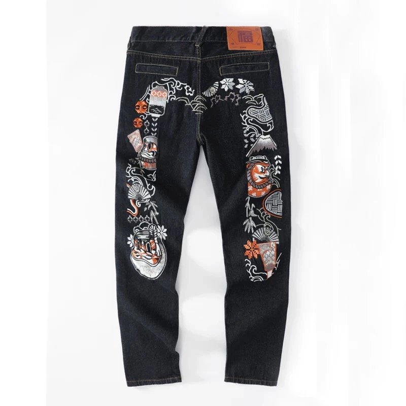 Evisu Jeans Top Version Moling Jeans Men's Size M Fashion Brand Embroidery Loose Straight Print Casual Long Pants