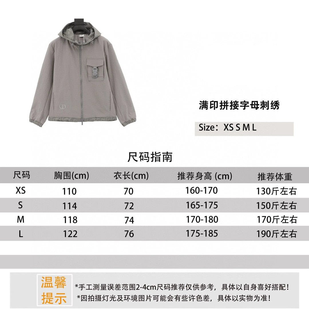 Dior Jackets Full Printed Stitching Letter Embroidery Hooded Trench Coat Coat Same Style for Men and Women