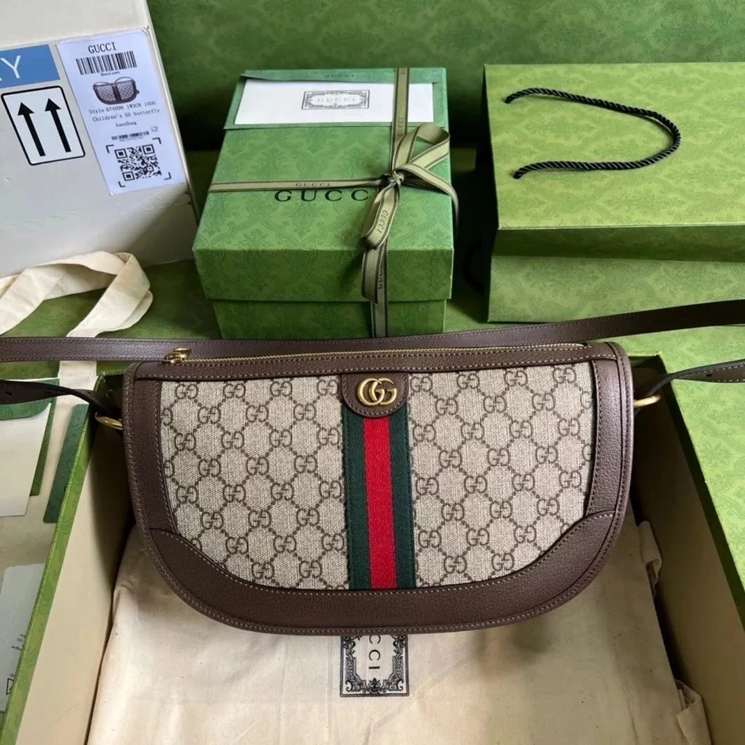 Gucci Women's Bag Top version 【Original Leather】2022New Ophidia New Double G Gold Standard Selenodont Bag Hobos Saddle Bag Shoulder Messenger Bag674096