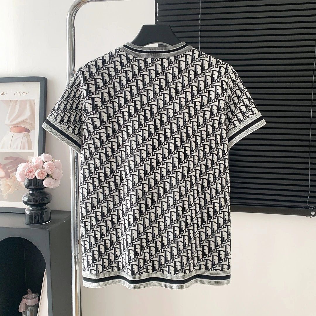 Dior T-shirt Full Print LOGO Round Neck Sweater Short Sleeve25ss New Pure Cotton Unisex Style T T-shirt OS Loose Fit Base Shirt Top Half Sleeve T-Shirt