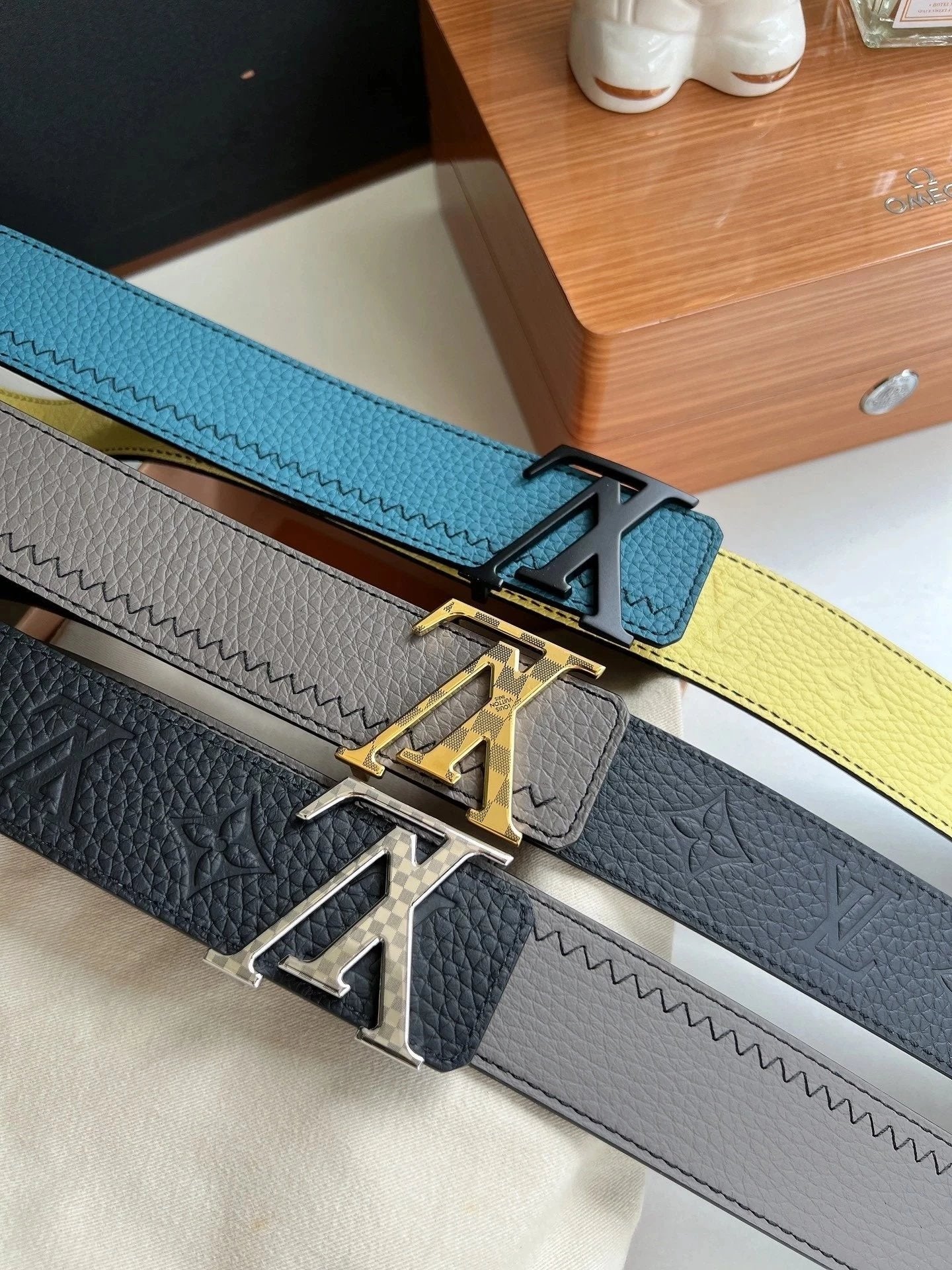 Louis Vuitton LV Belt Top version 【Counter Quality】The Most New Belt4.0cm Men's Belt Metal Buckle Men's Leather Belt with Classic Presbyopic Checkered Belt with Genuine Goods Packaging No Problem in and out of the Counter Versatile Casual Fashion Formal W