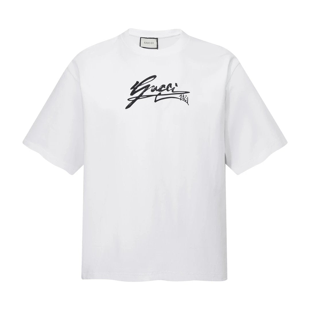 Gucci T-shirt Chest Handwritten Print logo round Neck Short Sleeve25ss New Pure Cotton Unisex Style T T-shirt OS Loose Fit Base Shirt Short Sleeve Top T-Shirt
