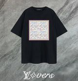 Louis Vuitton LV T-shirt Square Colorful Mesh Print on the Chest logo round Neck Short Sleeve25ss New pure cotton T Unisex T-Shirt OS Loose Fit Base Shirt Top Half Sleeve T-Shirt