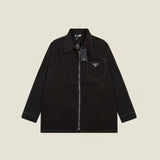 PRADA Jackets Triangle Logo Outline Jacket Coat os Style Turn-down Collar Zipper Cardigan Trench Coat Unisex24ss Autumn and Winter New Products