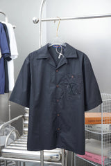Louis Vuitton LV Shirt Embroidered Chest Pocket logo Solid Color Turn-down Collar Short Sleeve Shirt Unisex Versatile Business Casual Slim Fit Jacket