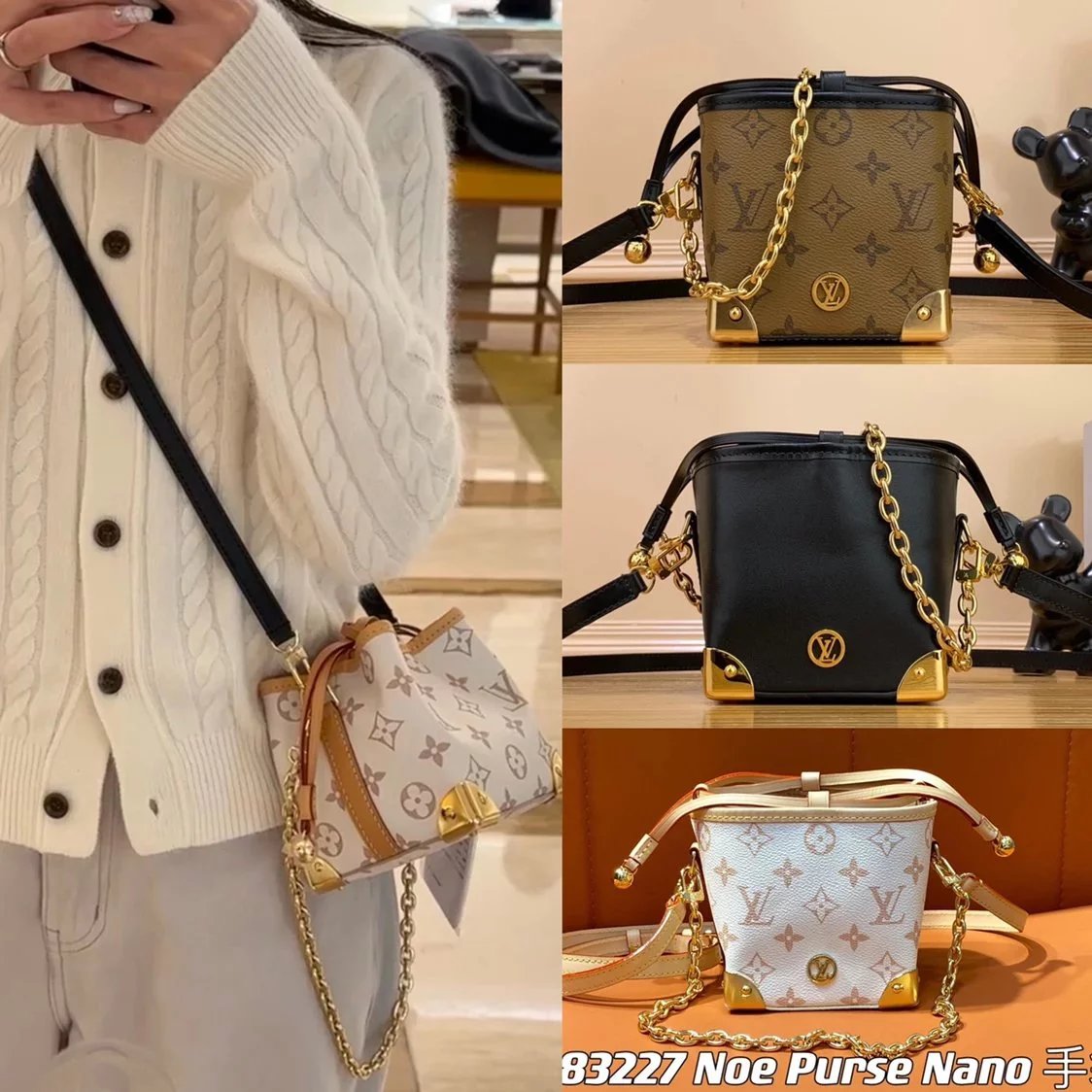 Louis Vuitton LV Women's Bag Top version Original Bag NOEPURSE Selling Package mini Drawstring Bucket Bag Shoulder Crossbody Bag M570992024New Small Chinese Character Fu Bag OnlineOnly Handbag White Flower M83227Small Waste Bag M82885New Purchase Package
