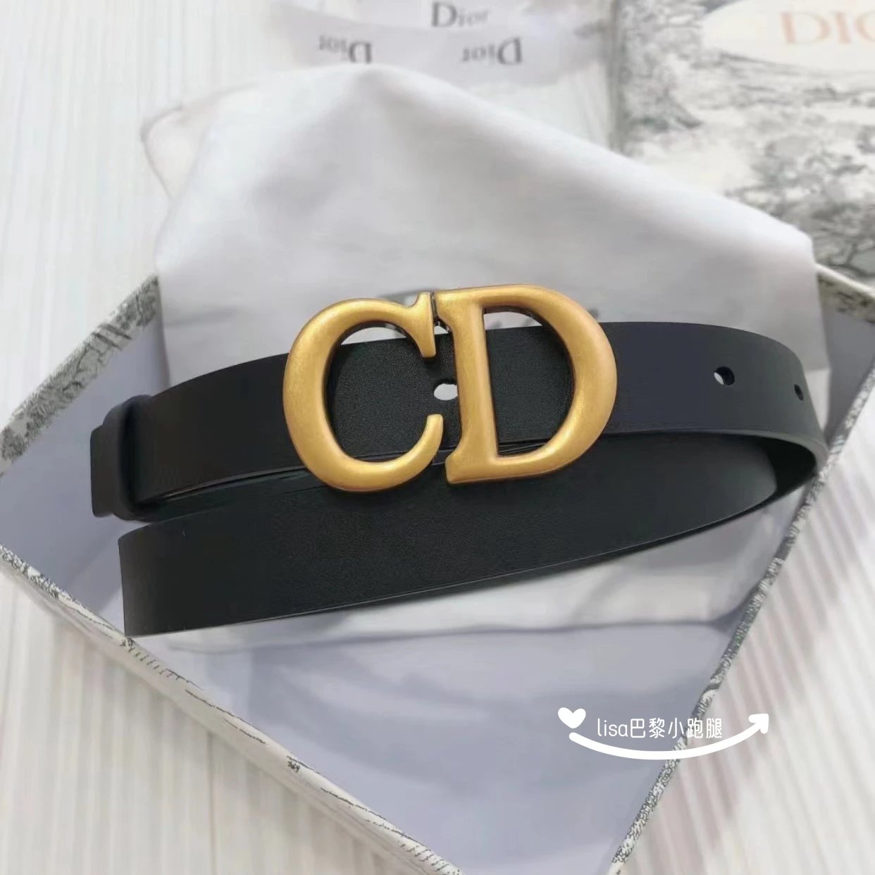 Dior Belt New Belt Letters Gold Buckle Printed Embroidery Double-Sided Versatile Casual Belt