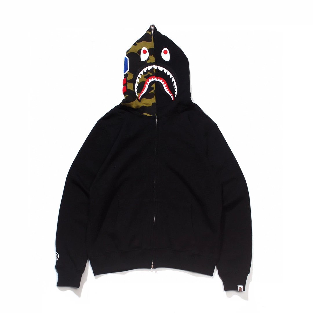 Bape Hoodie Correct Version Japanese Style Fashion Brand Camouflage Shark Head Hooded Sweater Loose Fleece-lined Limited Coat for Men and Women