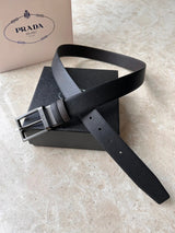 PRADA Belt Top version New Original Order Genuine Belt Men's Pin Buckle Belt Business Casual Cross Pattern Black Coffee Double-Sided Pure Original Leather Imported from Italy Cowhide Leather