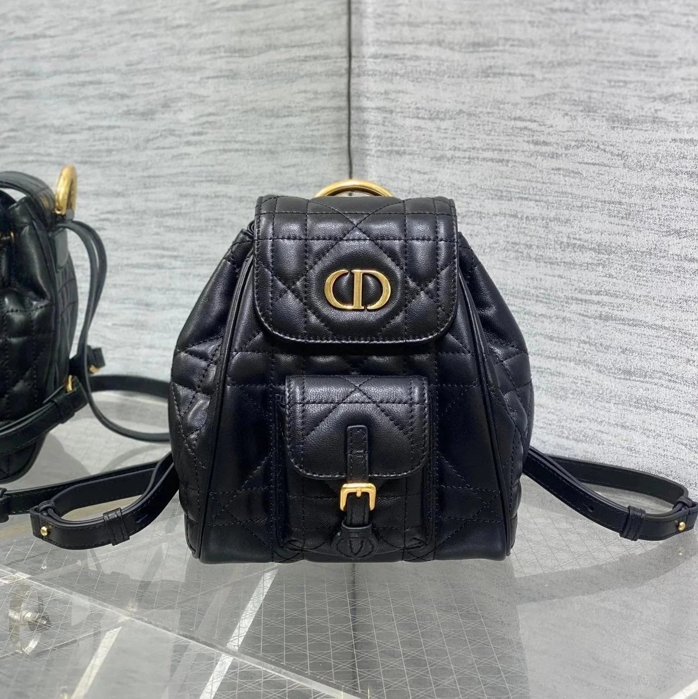 Dior Travel Bag Top version 【Surrogate Shopping Grade Original Leather Matching Leather】Synchronous Packaging24Autumn and Winter New Caro Backpack Rattan Plaid Women's Schoolbag Frog Backpack Women's Handbag Backpack mini Schoolbag Backpack Women's Bag