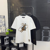Louis Vuitton LV T-shirt Western Denim Series Embroidery logo round Neck Short Sleeve25ss New Pure Cotton Unisex Style T Casual T-Shirt Base Layer Shirt OS Loose Fit Half Sleeve Top Plus Size