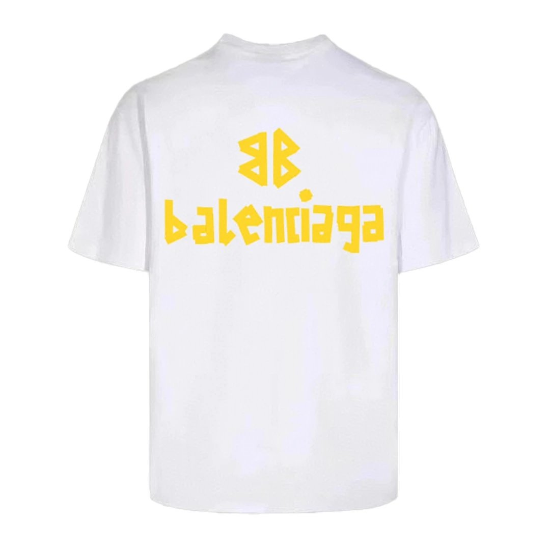 Balenciaga T-shirt Front and Back Tape Letter Print logo round Neck Short Sleeve25ss New Pure Cotton Unisex Style T Casual T-Shirt Base Layer Shirt OS Loose Fit Half Sleeve Top Plus Size