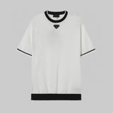 PRADA T-shirt Chest Triangle Mark logo round Neck Short Sleeve25ss New Pure Cotton Unisex Style T Casual T-Shirt Base Layer Shirt OS Loose Fit Half Sleeve Top Plus Size