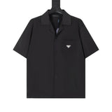 PRADA Shirt Chest Triangle Mark logo Shijia Turn-down Collar Short Sleeve Shirt Unisex Versatile Business Casual Slim Fit Jacket