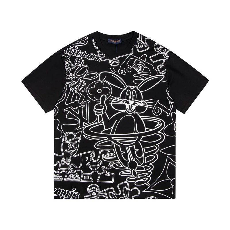 Louis Vuitton LV T-shirt Front Full Print Cartoon Rabbit Print logo round Neck Short Sleeve25ss New pure cotton T Unisex T-Shirt OS Drop Shoulder Loose Fit Base Shirt Top T-Shirt Short Sleeve