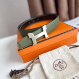 Hermes Belt Top version 【New products in stock】Genuine Leather Belt Business Casual Unisex H Buckle Belt Double-Sided Available Pant Belt32mm