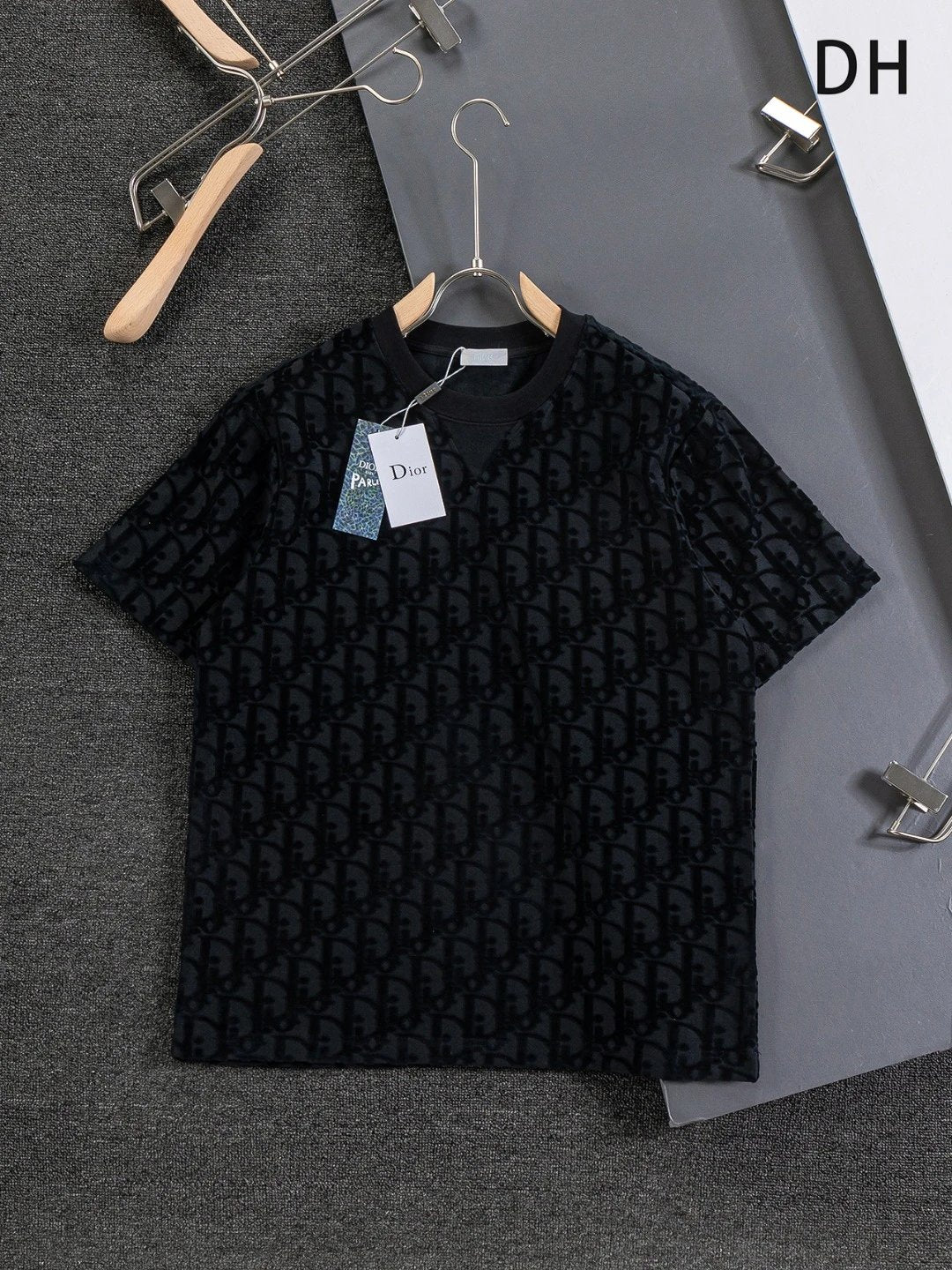 Dior T-shirt Jacquard Full Print Knitwear logo round Neck Short Sleeve25ss New Pure Cotton Unisex Style T Casual T-Shirt Base Layer Shirt OS Loose Fit Half Sleeve Top Plus Size