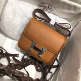 Hermes women's bag Top version 【H Handmade Custom】Stewardess Bag Constance Bag constance Silver Buckle Gold Buckle EP Women's Leather Crossbody Shoulder Bag2424