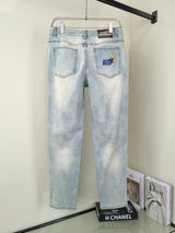 Gucci Jeans Back Pocket Letter Flame Embroidery logo25ss Spring Summer New Straight Slim Fit Jeans Unisex Loose Fit Long Pants