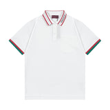 Gucci T-shirt Letters logo Woven Ribbon Collar POLO Shirt Lapel Short Sleeve25ss New Unisex Summer Loose Short Sleeve T Business Commuter Short Sleeve Shirt Plus Size T-Shirt