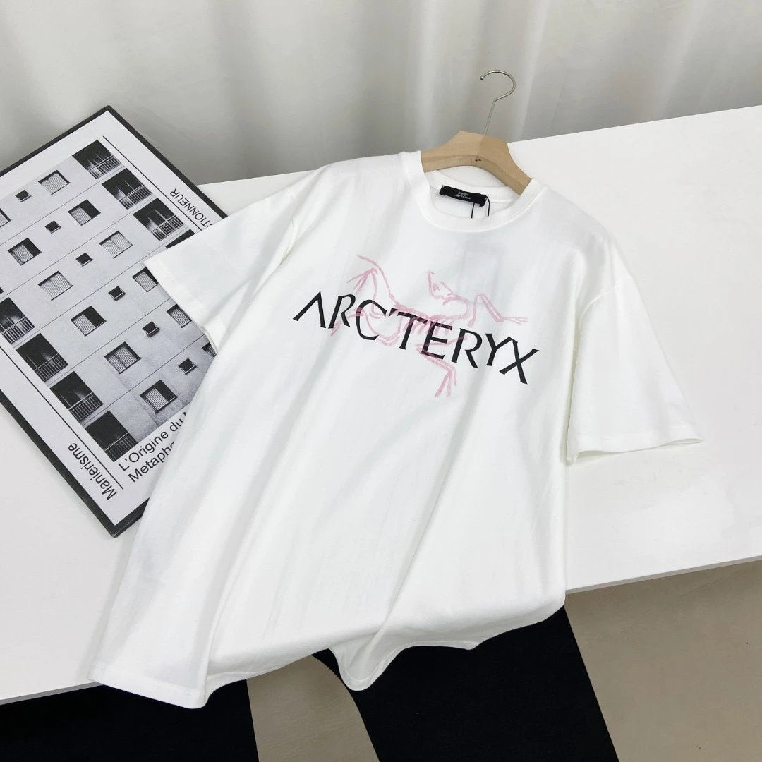 Arc'teryx T-shirt Green Embroidered Overlapping Letters on the Chest logo round Neck Short Sleeve25ss New Pure Cotton Unisex Style T T-shirt OS Loose Fit Base Shirt Top Half Sleeve T-Shirt