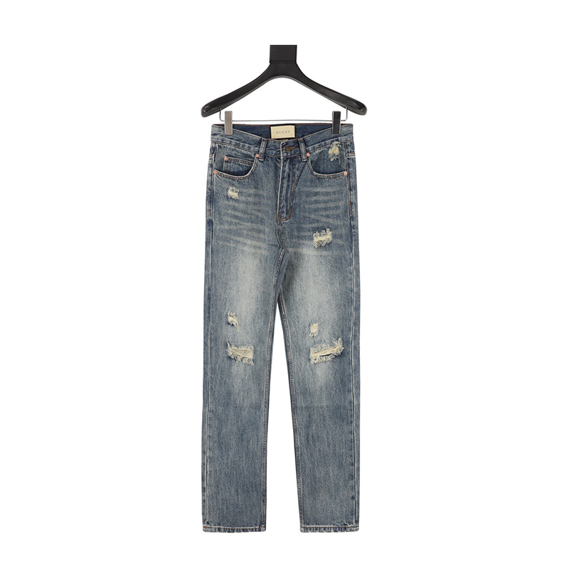 Gucci Jeans 1921Series Knife Ripped Washed Denim Trousers Men and Women Same Style