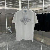 PRADA T-shirt Embroidered Hollow Design on the Chest logo round Neck Short Sleeve25ss New Pure Cotton Unisex Style T T-shirt OS Loose Fit Base Shirt Top Half Sleeve T-Shirt