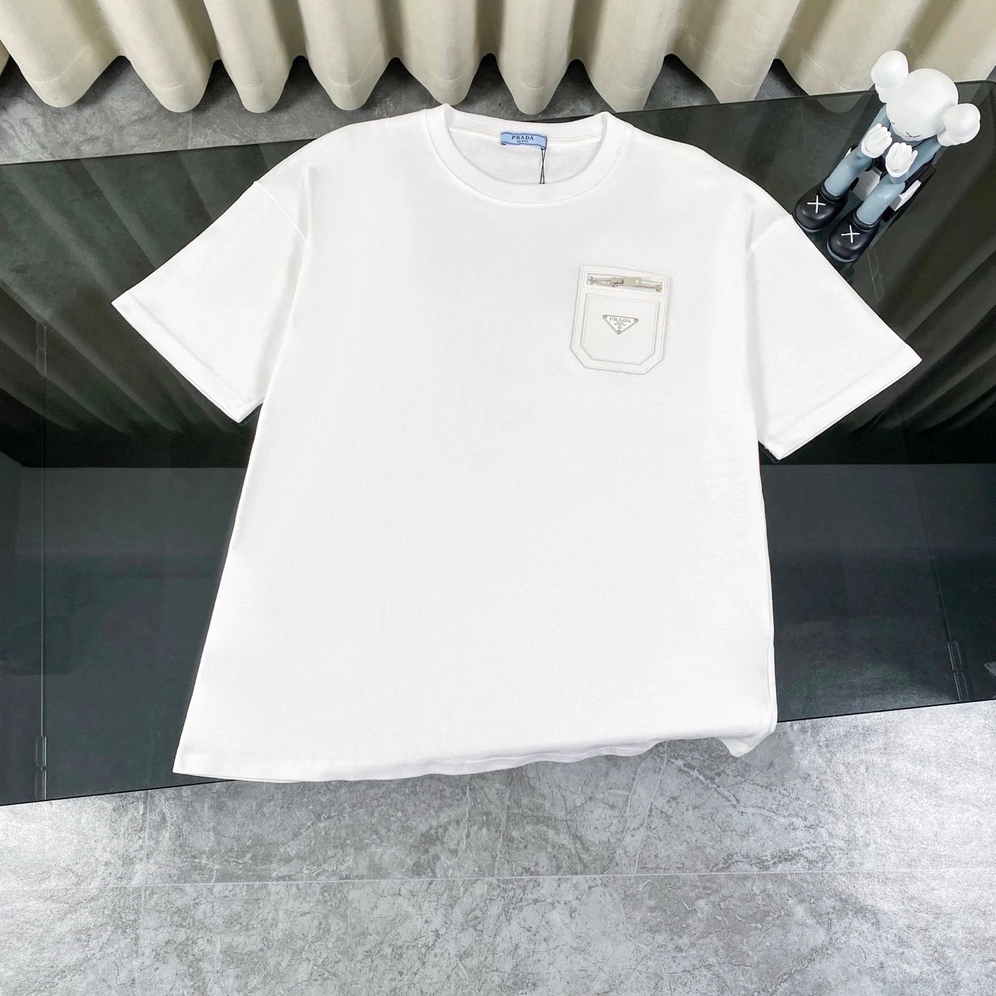 PRADA T-shirt Pocket Triangle Label Sticker logo round Neck Short Sleeve25ss New Pure Cotton Unisex Style T Casual T-Shirt Base Layer Shirt OS Loose Fit Half Sleeve Top Plus Size