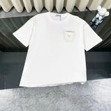 PRADA T-shirt Pocket Triangle Label Sticker logo round Neck Short Sleeve25ss New Pure Cotton Unisex Style T Casual T-Shirt Base Layer Shirt OS Loose Fit Half Sleeve Top Plus Size