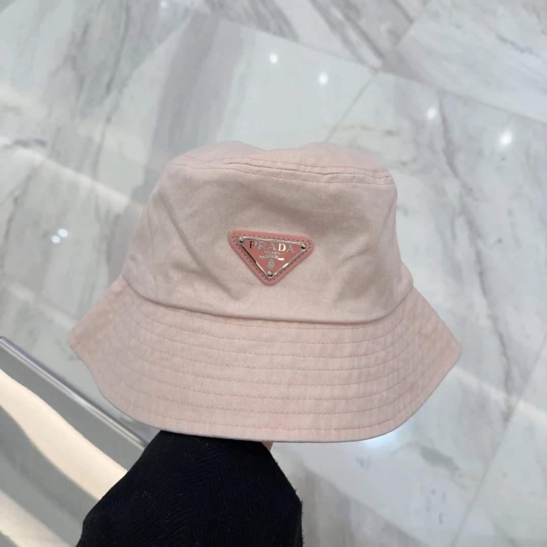 PRADA Hat Triangle mark logo Fisherman Hat Casual Sun Protection Face Covering UV Protection Outdoor Versatile Flat Top Bucket Hat