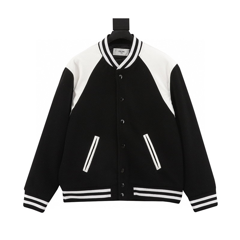 Celine Jackets Black and White Stitching Baseball Uniform Jacket Coat for Men and Women