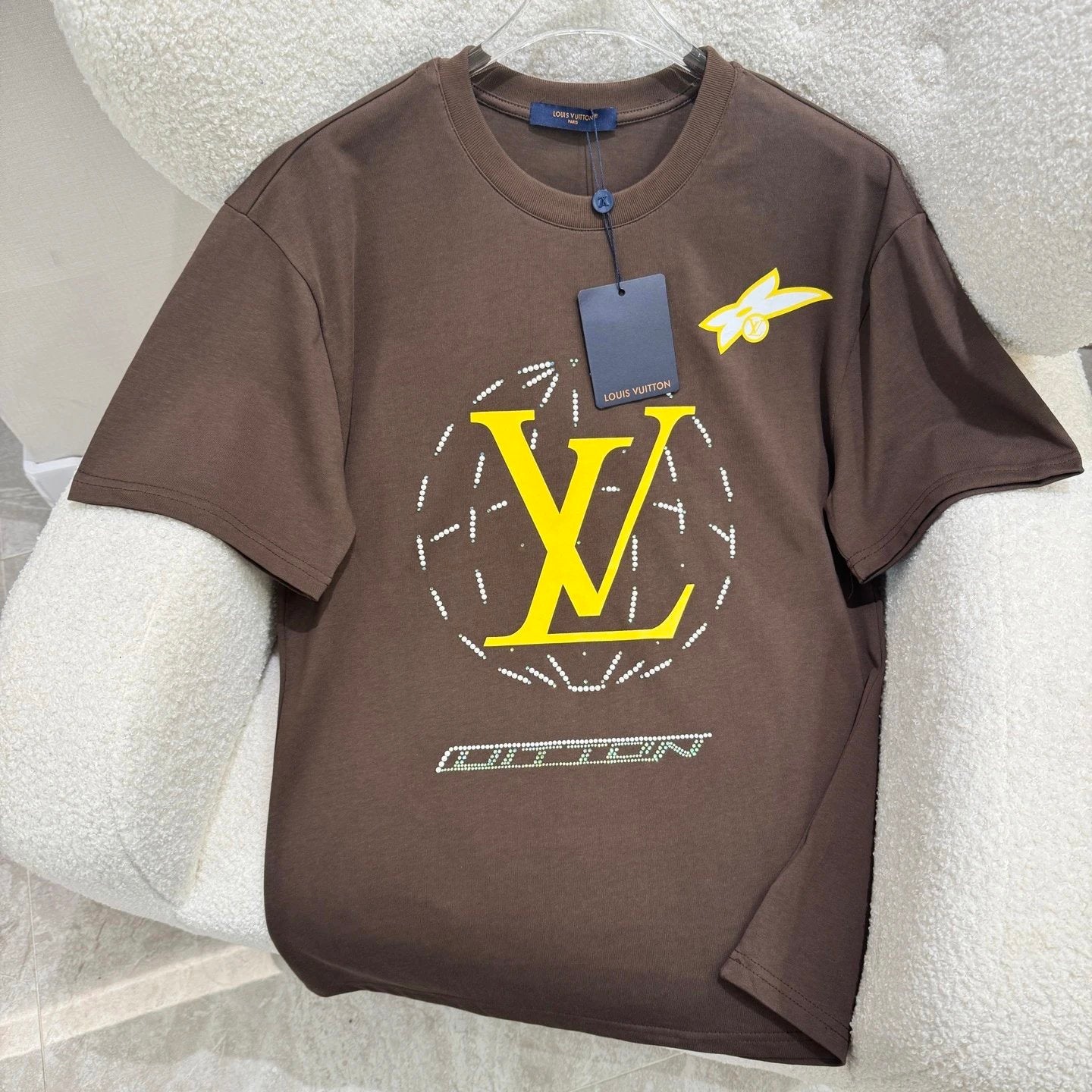 Louis Vuitton LV T-shirt Diamond Route on the Chest logo round Neck Short Sleeve25ss New Pure Cotton Unisex Style T Casual T-Shirt Base Layer Shirt OS Loose Fit Half Sleeve Top Plus Size