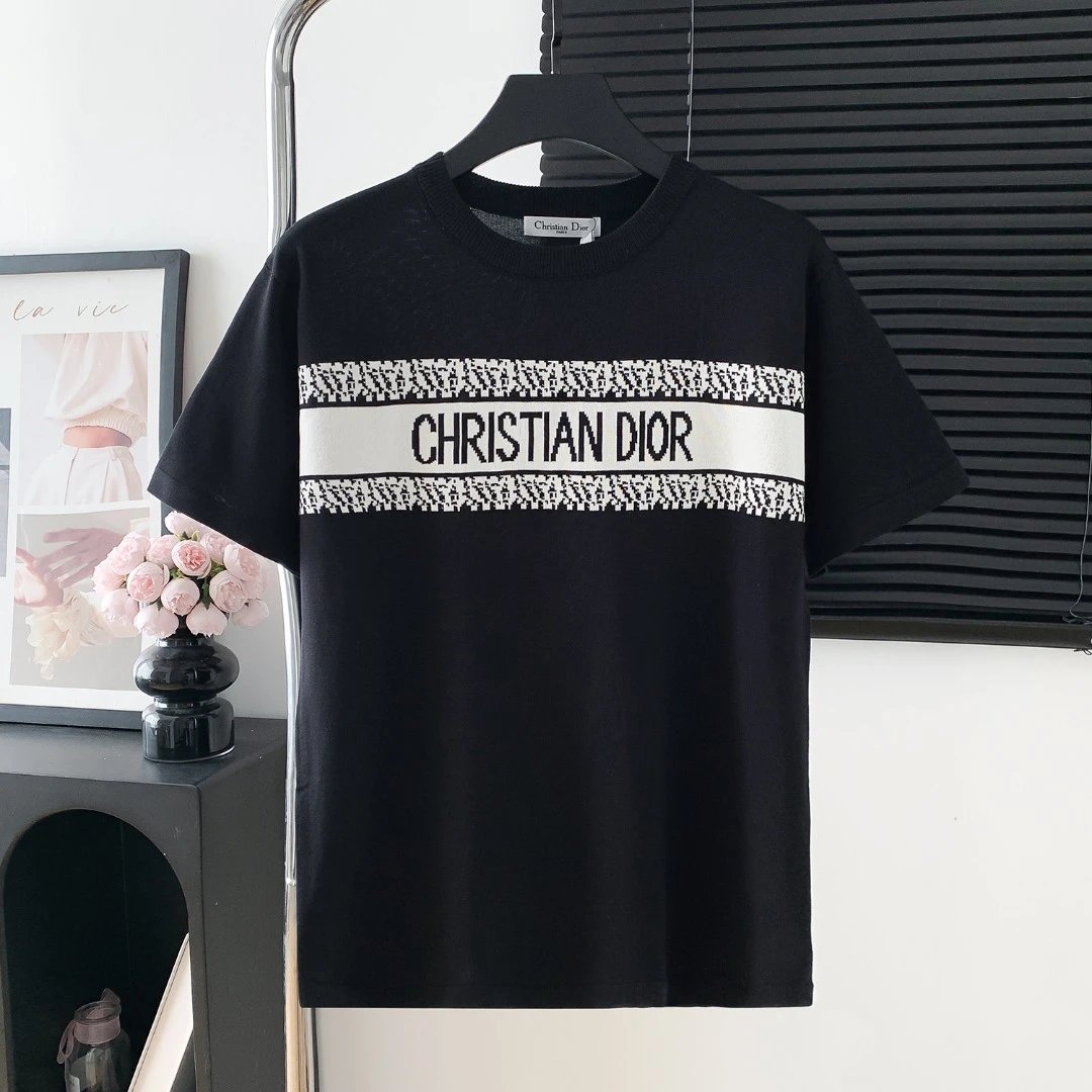 Dior T-shirt Front Brand Knitwear logo round Neck Short Sleeve25ss New Pure Cotton Unisex Style T Casual T-Shirt Base Layer Shirt OS Loose Fit Half Sleeve Top Plus Size