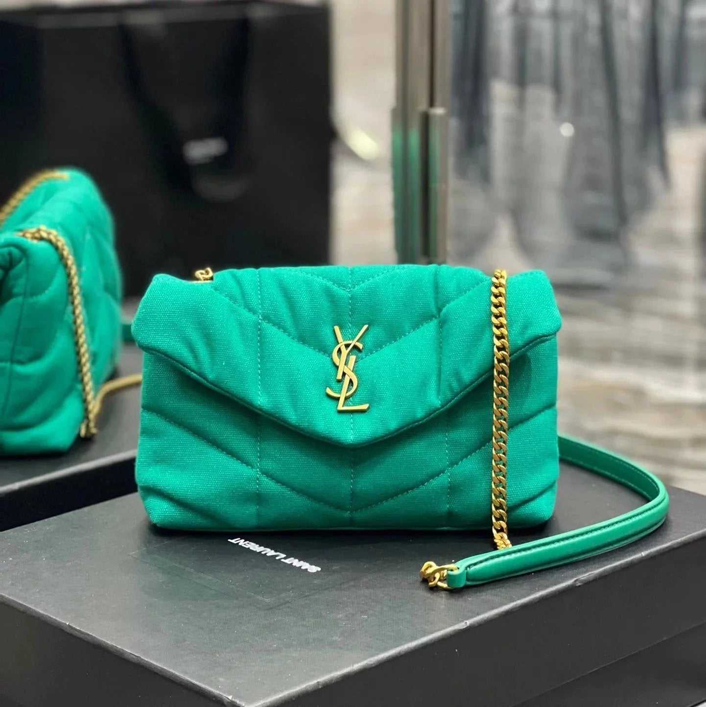 YSL Women's Bag Top version 【Original Leather】2022New Louloupuffer Launch New Color Linen Series Purple Green niki Raglan Sleeve Anticlinal Lower Bag Crossbody Bag