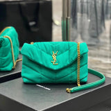 YSL Women's Bag Top version 【Original Leather】2022New Louloupuffer Launch New Color Linen Series Purple Green niki Raglan Sleeve Anticlinal Lower Bag Crossbody Bag