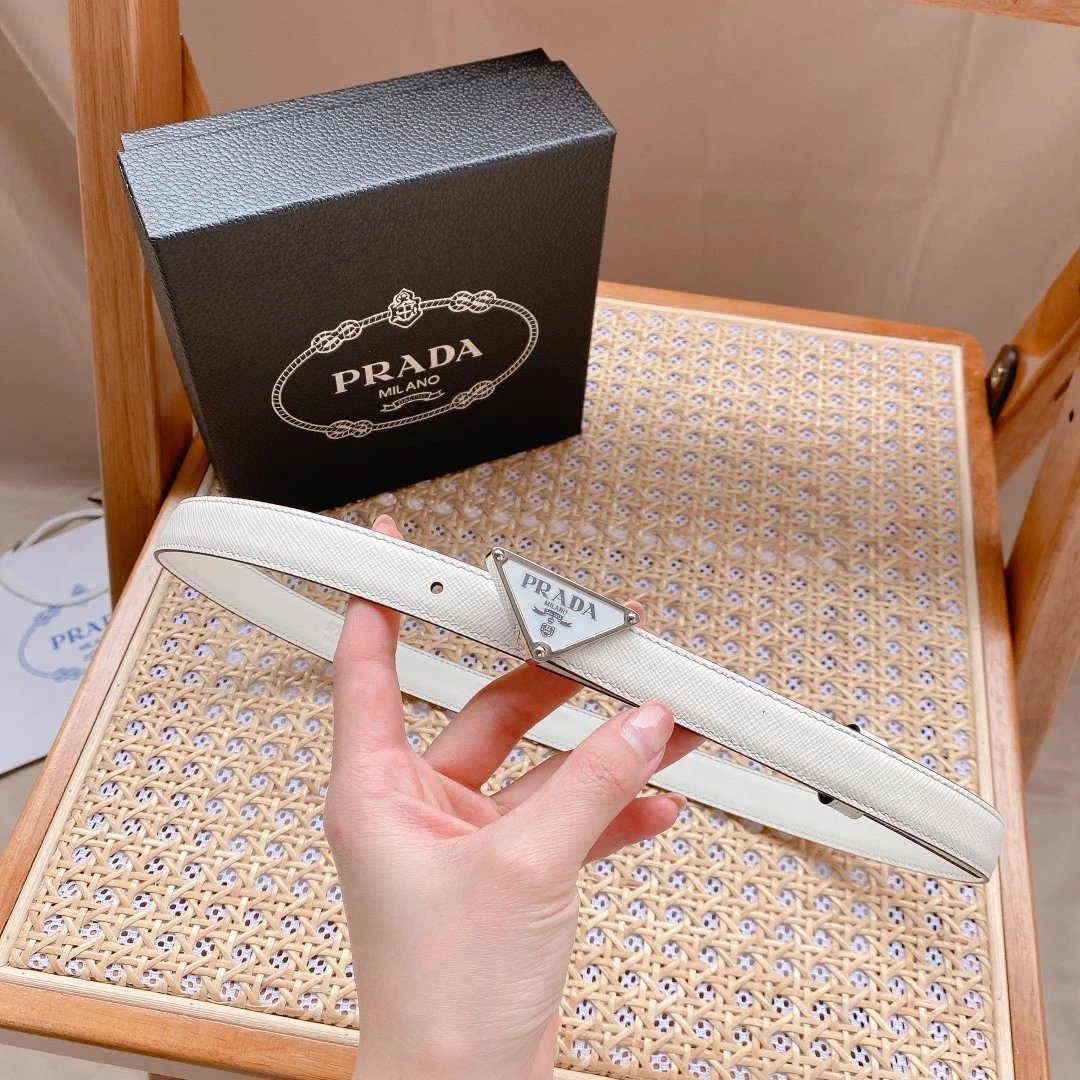 PRADA Belt Top version 【First Layer Cowhide】/Women's Belt Width2.0cm Quality Counter Full Set of Packaging Tape Chips nfc Anti-Counterfeiting Double-Sided Top Layer Leather Belt Body Matching Original Classic Triangle Mark Buckle Original Leather Cowhide